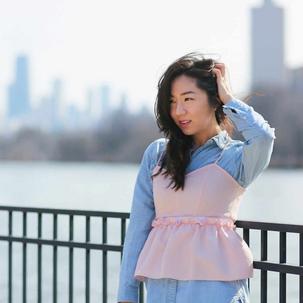 Ruffled piqué peplum camisole